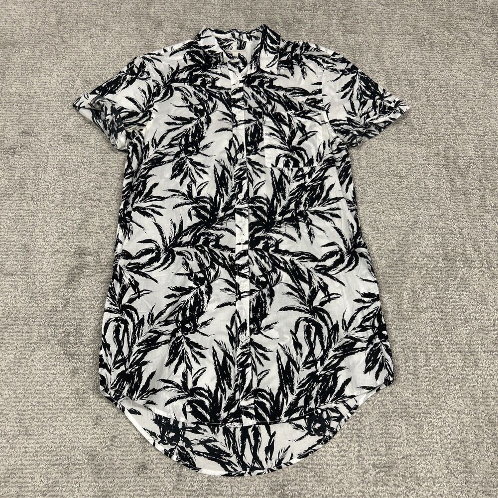Onia Shirt Dress Womens Small Black White Button Tunic Cotton Pockets Hawaiian